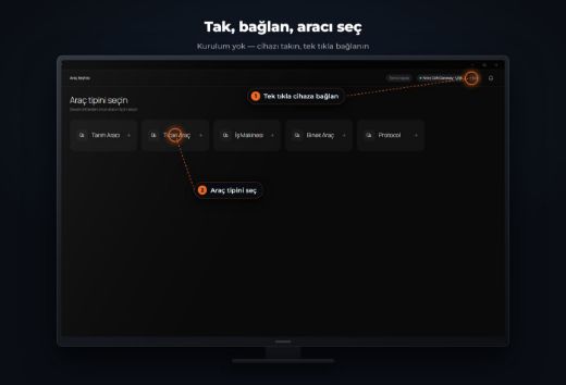 OBDTalk-Desktop: tak, bağlan, aracı seç
